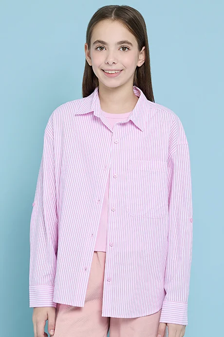 أر أند بي Ribbed Top & Striped Shirt Set