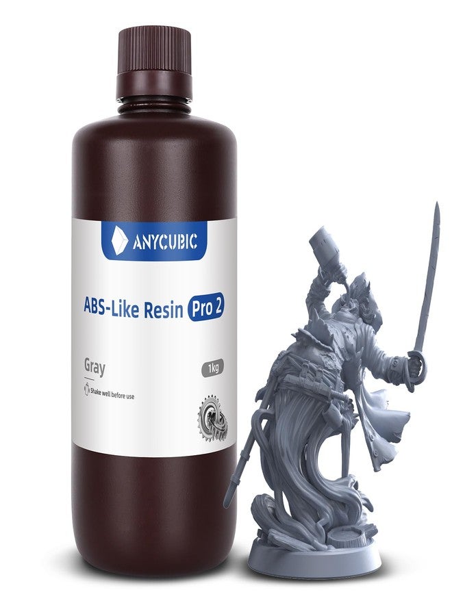 ANYCUBIC 3D Printer Resin, ABS-Like Resin Pro 2 with Enhanced Strength and Toughness, Performance far Superior to ABS-Like Resin, Low Odor, Wide Compatible for All Resin 3D Printers (Grey, 1kg) - Image 1