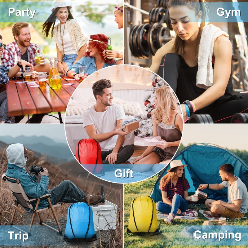 Kuhome 6Pcs Drawstring Backpacks Bulk String Bag Cinch Sack Pack Storage Knapsack Polyester Gift Bags Sports Drawstring Bags for Trip Gym Party Bags(6 Colors) - Image 3