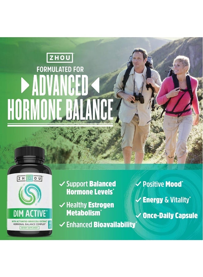 Zhou DIM Active | Menopause & Estrogen Metabolism Supplement with 250mg DIM Plus Broccoli Seed Extract & Bioperine | for Women & Men | 60 Capsules - Image 2