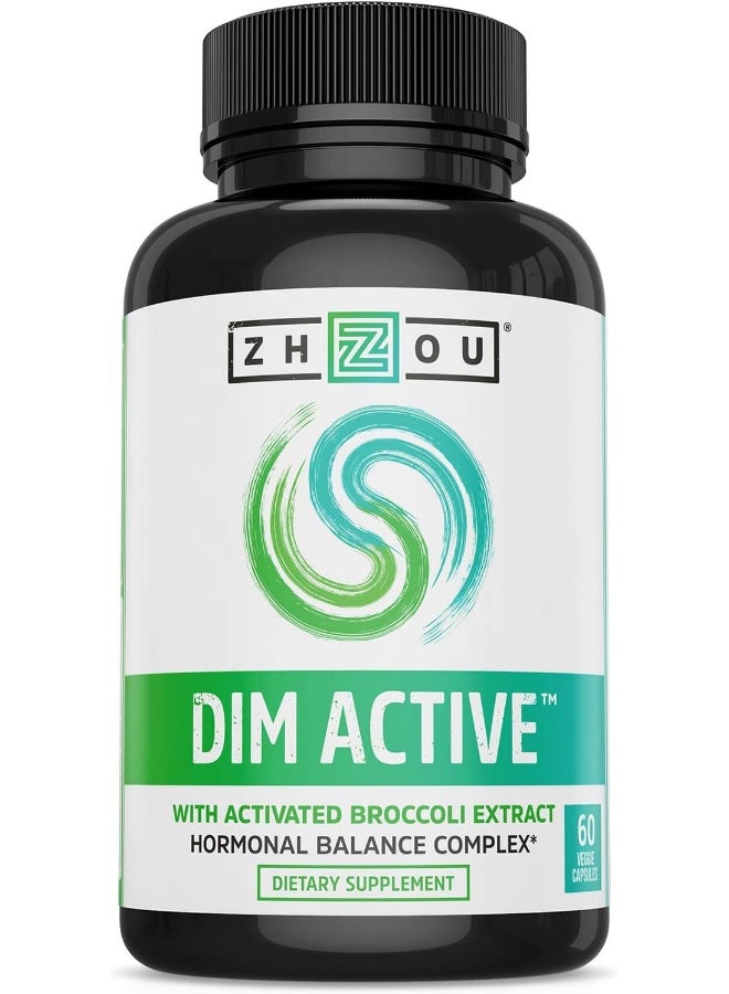 Zhou DIM Active | Menopause & Estrogen Metabolism Supplement with 250mg DIM Plus Broccoli Seed Extract & Bioperine | for Women & Men | 60 Capsules - Image 1