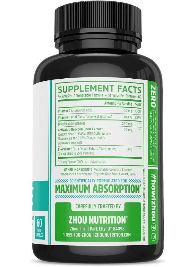 Zhou DIM Active | Menopause & Estrogen Metabolism Supplement with 250mg DIM Plus Broccoli Seed Extract & Bioperine | for Women & Men | 60 Capsules - Image 3