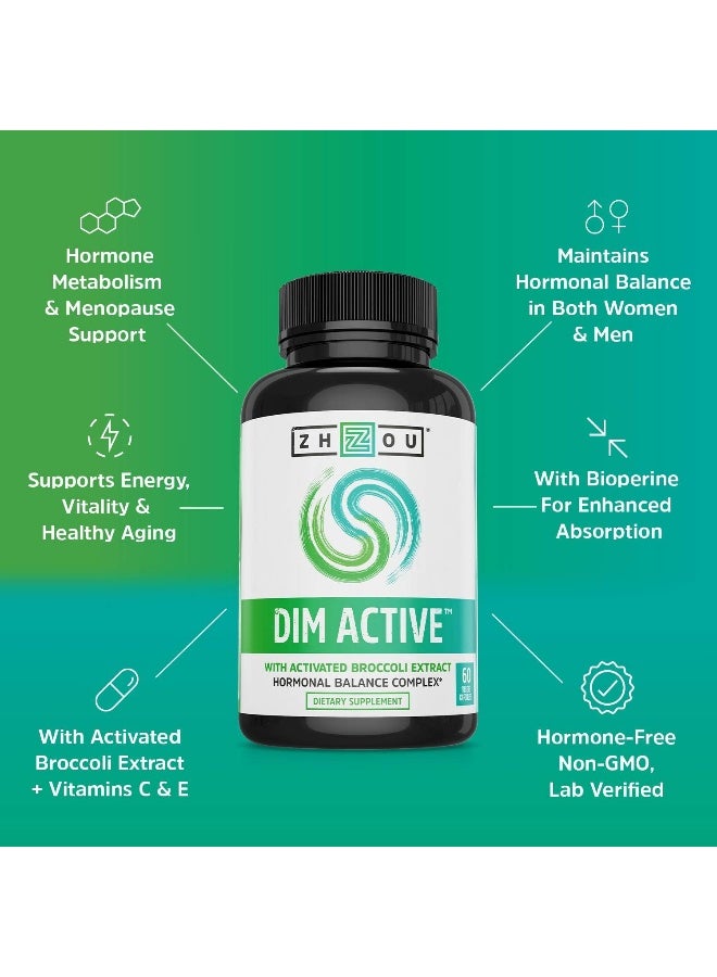 Zhou DIM Active | Menopause & Estrogen Metabolism Supplement with 250mg DIM Plus Broccoli Seed Extract & Bioperine | for Women & Men | 60 Capsules - Image 4