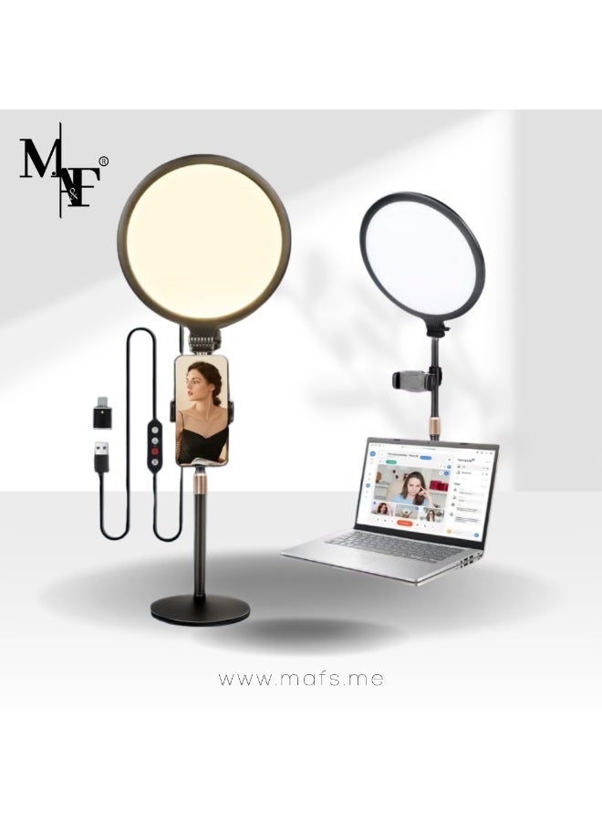 M.A&F's Ring Light with Stand for Video Recording, 10.5 inch Full-Screen Desktop Ringlight for Laptop Phone, Dimmable LED Ring Light Desk Selfie Light Kit for Computer Zoom Calls Live Streaming Makeup - Image 1