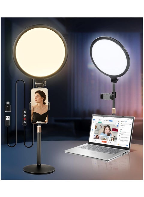Ring Light with Stand for Video Recording, 10.5 inch Full-Screen Desktop Ringlight for Laptop Phone, Dimmable LED Ring Light Desk Selfie Light Kit for Computer Zoom Calls Live Streaming Makeup