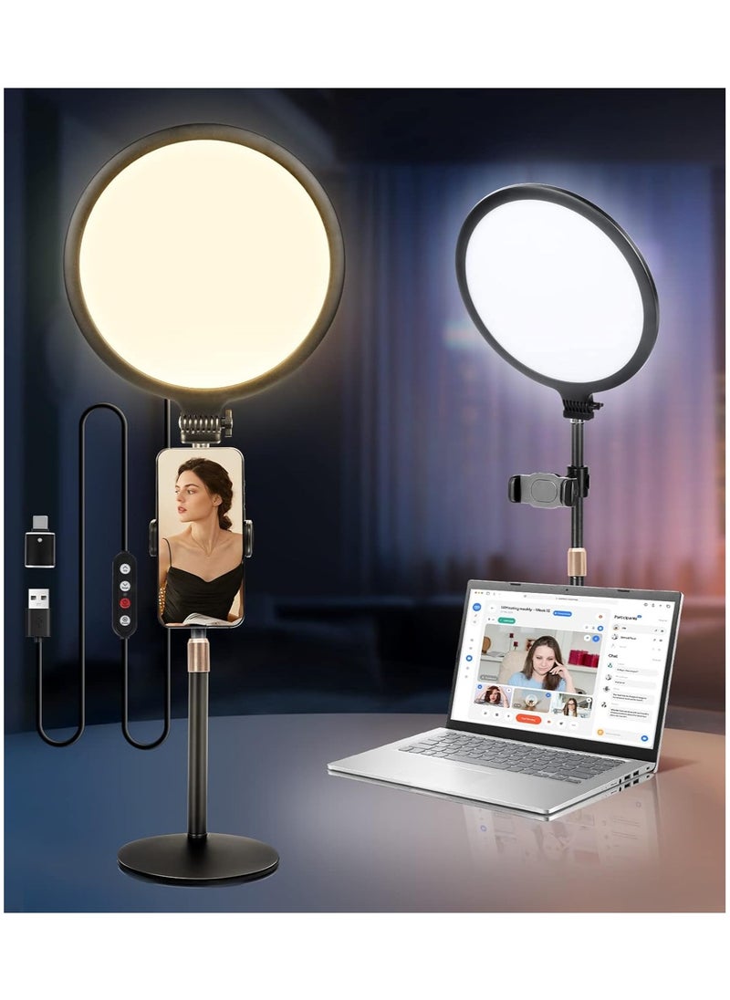 Generic Ring Light with Stand for Video Recording, 10.5 inch Full-Screen Desktop Ringlight for Laptop Phone, Dimmable LED Ring Light Desk Selfie Light Kit for Computer Zoom Calls Live Streaming Makeup  - Image 1