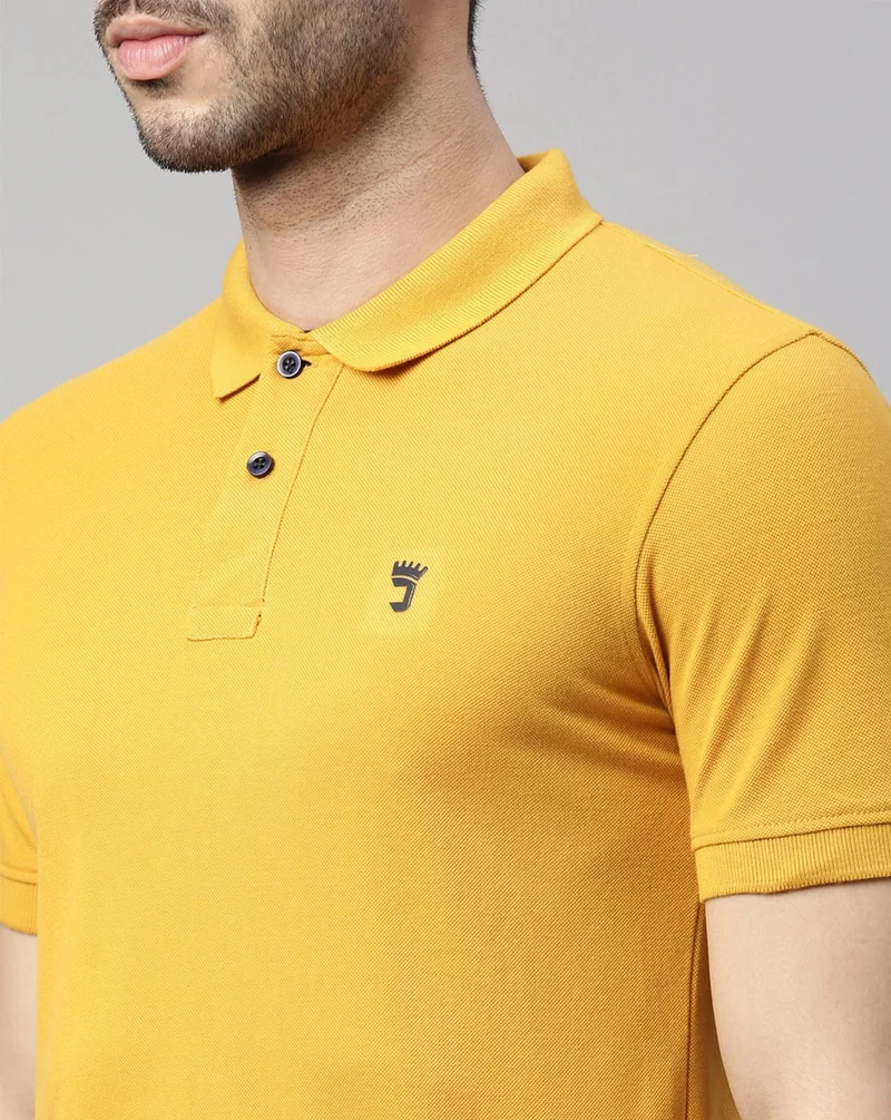 Joven Mustard Men Mustard Solid Polo Collar Pure Cotton T-Shirt for Men | Best Price UAE