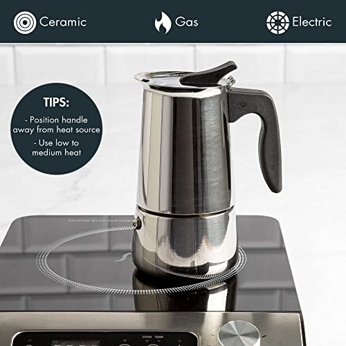 Primula Stainless Steel Stovetop Espresso Coffee Maker, 4-Cup, 3.5"D x 5"W x 7"H, Black Handle - Image 5