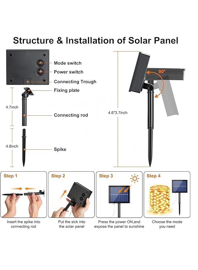 إيروريكس سلسلة أضواء تعمل بالطاقة الشمسية في الهواء الطلق بطول 19 قدمًا و6 أمتار، 300 مصباح ليد مقاوم للماء، 8 أوضاع، لتزيين حديقة المنزل والحفلات وأعياد الميلاد - Image 5