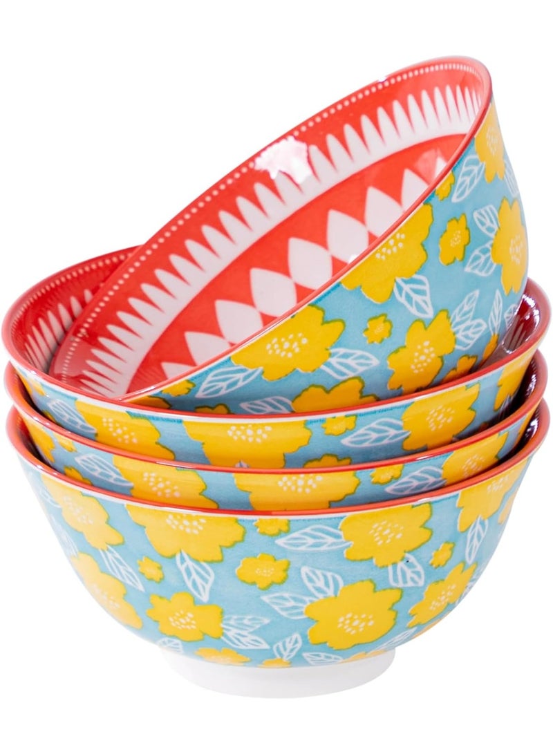 GOLD MANTIS Set of 4 Multi-Colored Ceramic Bowls – 6.25 Inch Floral Design – Microwave, Dishwasher, Oven Safe – Ideal for Salads, Pasta, Soup – Elegant Gift for Kitchen Lovers - Image 4