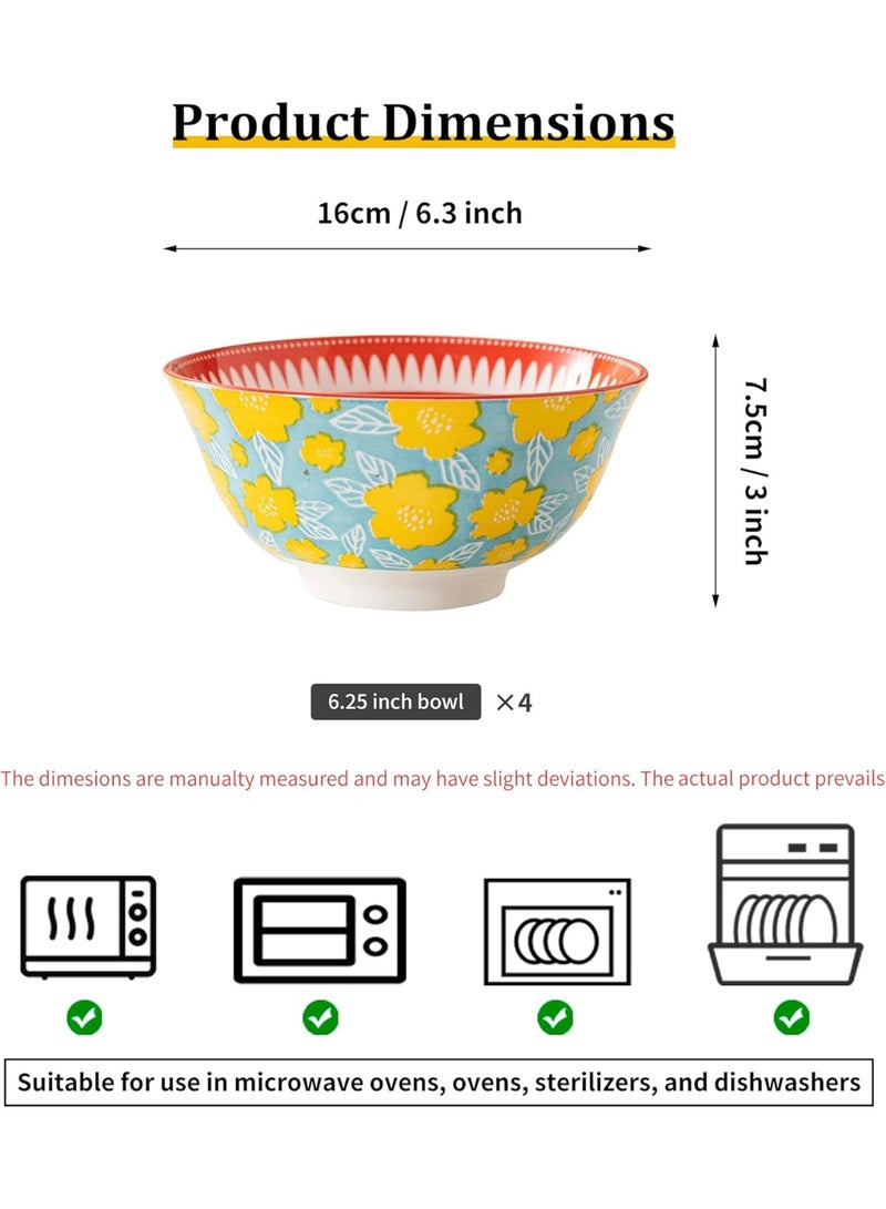GOLD MANTIS Set of 4 Multi-Colored Ceramic Bowls – 6.25 Inch Floral Design – Microwave, Dishwasher, Oven Safe – Ideal for Salads, Pasta, Soup – Elegant Gift for Kitchen Lovers - Image 3