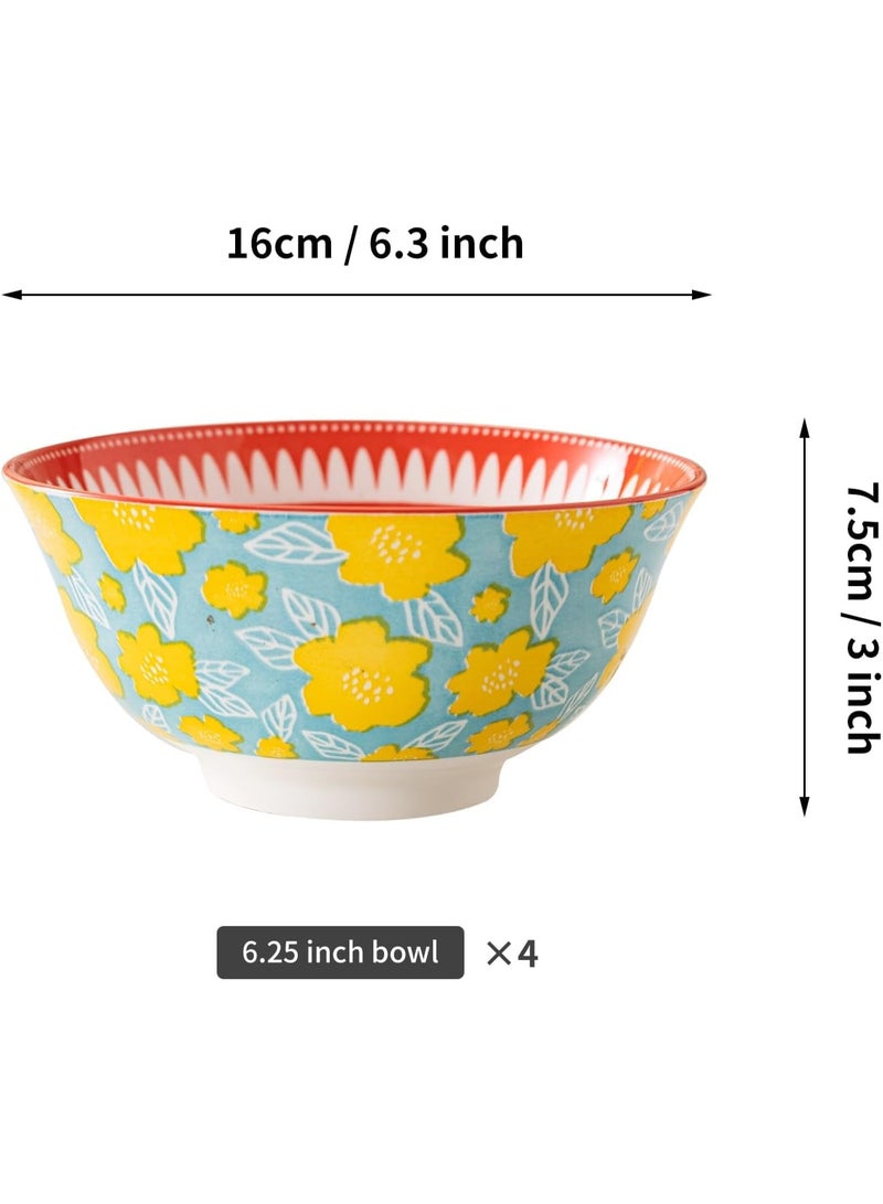 GOLD MANTIS Set of 4 Multi-Colored Ceramic Bowls – 6.25 Inch Floral Design – Microwave, Dishwasher, Oven Safe – Ideal for Salads, Pasta, Soup – Elegant Gift for Kitchen Lovers - Image 2