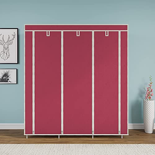 GTC® 6+2 Layer Fancy and Portable Foldable Collapsible Closet Cabinet Wardrobe Cloth Organizer Shelves Racks Non Woven Fabric and PP Plastic Maroon (Self Assemble) Storage Unit 88230 Maroon - Image 3