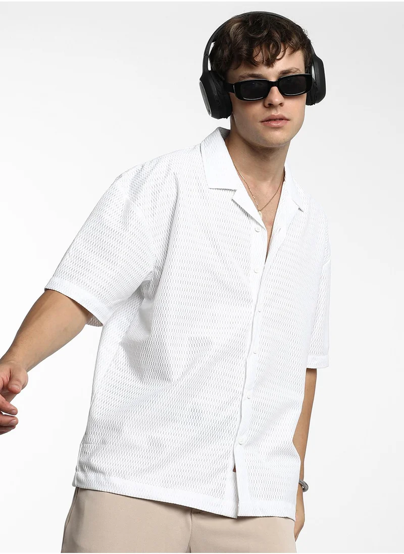 كامبوس سوترا Men's Chalk White Oversized Honeycomb Shirt