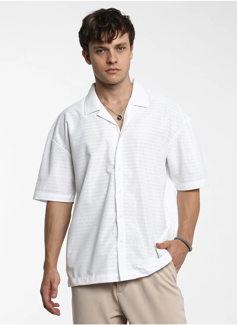 كامبوس سوترا Men's Chalk White Oversized Honeycomb Shirt