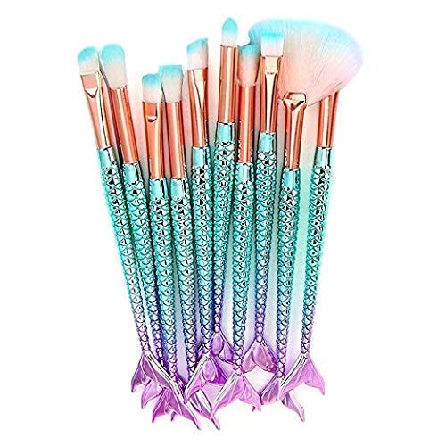 LEDeng Funfunman Makeup Brushes 11PCS Make Up Foundation Eyebrow Eyeliner Blush Cosmetic Concealer Brushes(Mermaid Colorful) - Image 3