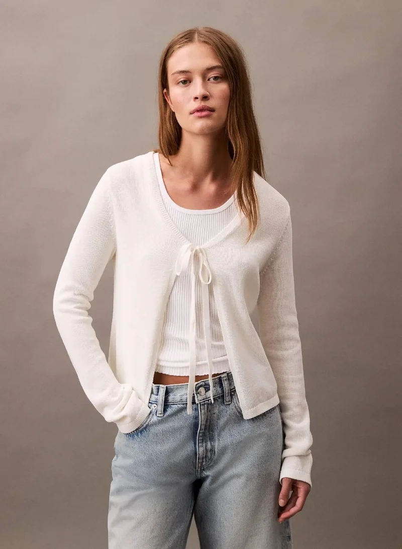 Cotton Blend Tie Front Cardigan
