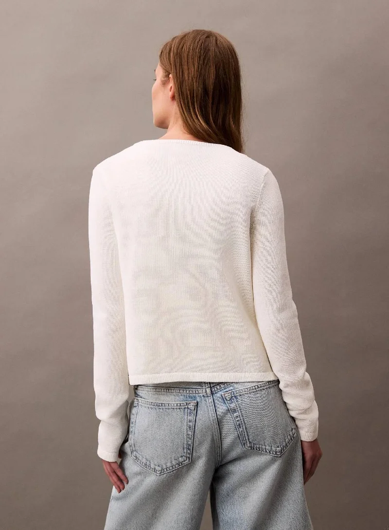Calvin Klein Jeans Brilliant White Cotton Blend Tie Front Cardigan for Women | Best Price UAE