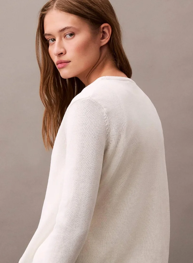 Calvin Klein Jeans Brilliant White Cotton Blend Tie Front Cardigan for Women | Best Price UAE