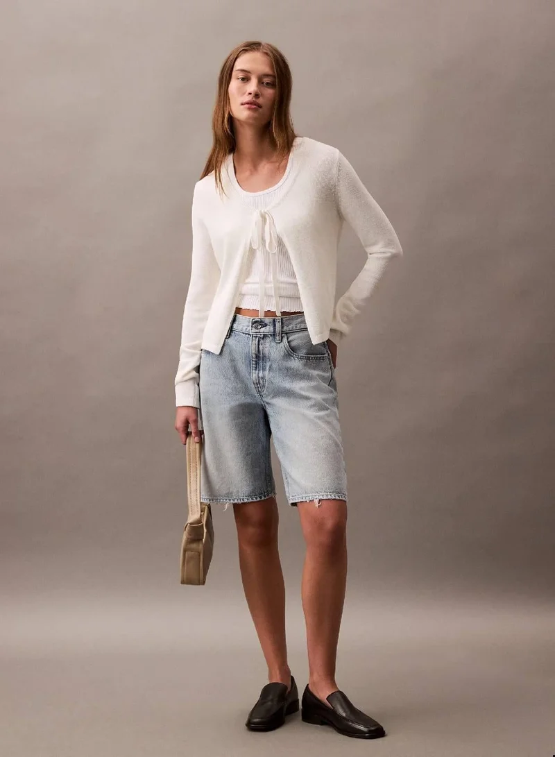 Calvin Klein Jeans Brilliant White Cotton Blend Tie Front Cardigan for Women | Best Price UAE