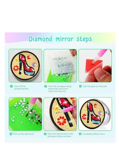 SYOSI 4 PCS Diamond Painting Compact Mirror DIY Pocket Mirror with Diamond Painting Cover Double-Sided Portable Folding Purse Makeup Mirror Diamond Art Kits for Women Girls Kids Gift  - Image 5