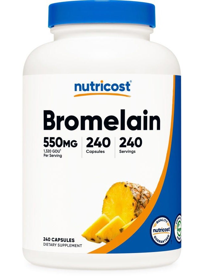 Nutricost Bromelain Capsules (240 Capsules) - 550 MG Per Serving, Vegan, Non-GMO, GMP Compliant - Image 1