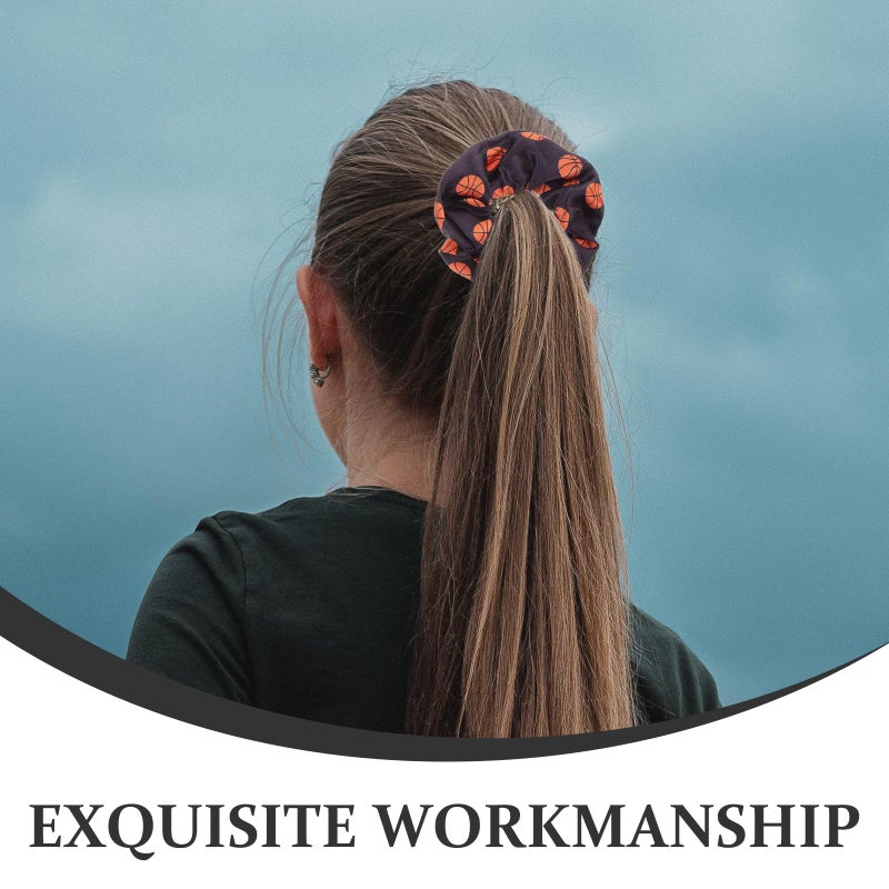 Basketball Print Hair Scrunchies 4 Pack Black and White Sports Hair Ties Ponytail Holders - Image 4