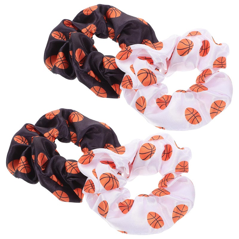 Basketball Print Hair Scrunchies 4 Pack Black and White Sports Hair Ties Ponytail Holders - Image 2
