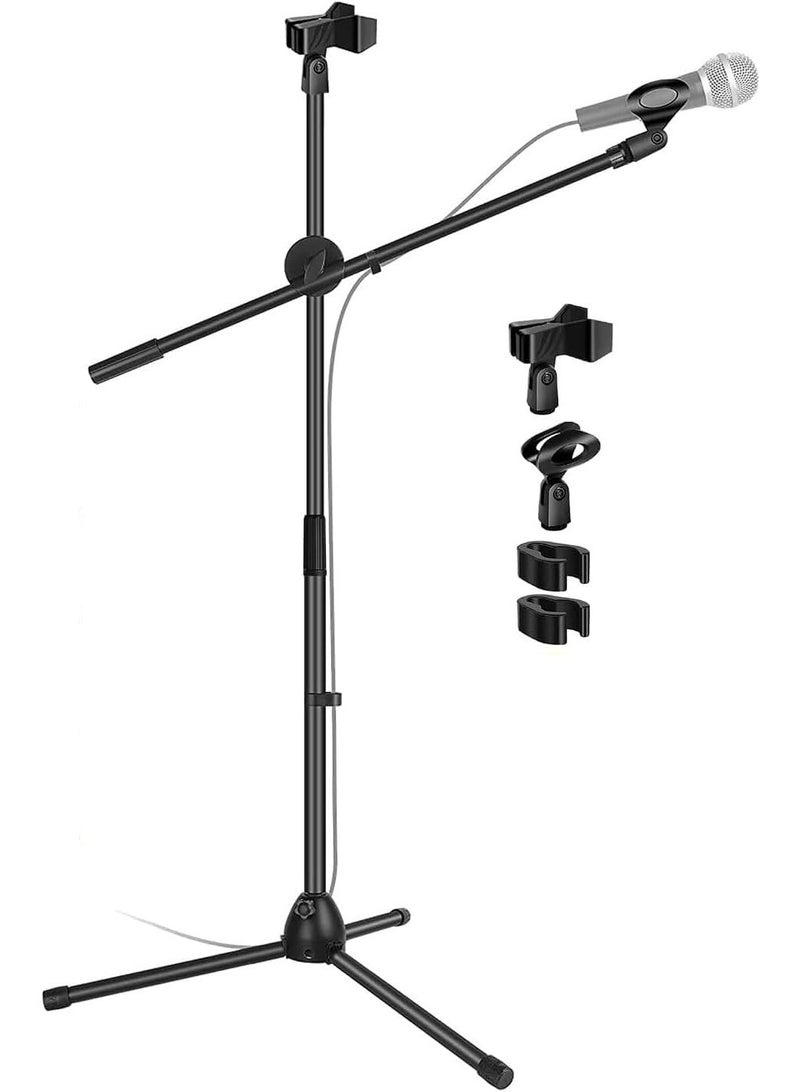 COOLHAWK Microphone Stand - Universal Adjustable Tripod Microphone Stand - Heavy Duty Lightweight Professional Compact Extendable Stage Studio Floor Standing Boom Mic Holder - Image 1