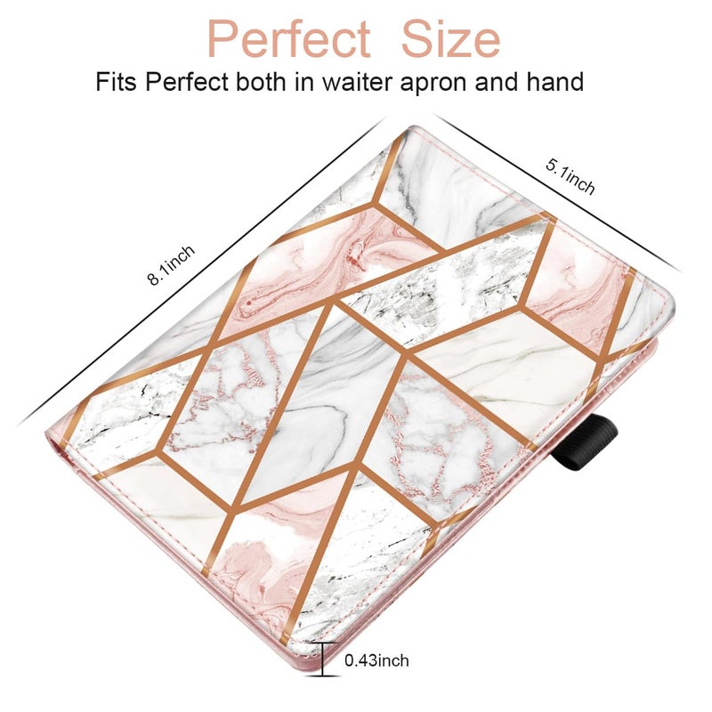 WAVEYU Cute Server Books for Waitress Waiter, Leather Guest Book Note Pad with Zipper, Money Organizer Wallet, Cash Check Bill Receipt Holder Presenter, 8x5 inch, Pink Marble - Image 4
