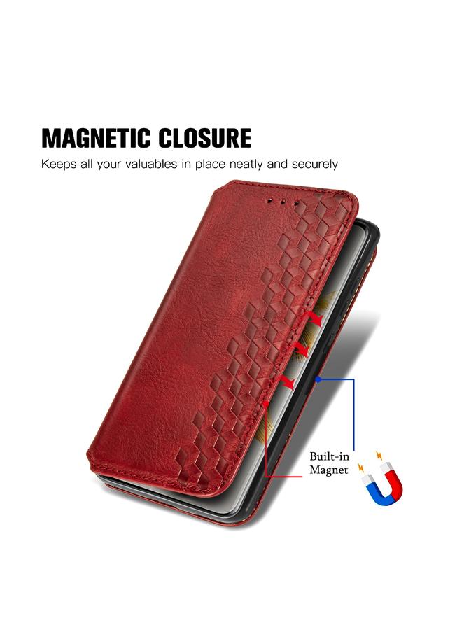 اس-توب جراب لهاتف Huawei Mate 50 Pro، جراب هاتف جلدي مغناطيسي مضغوط بشبكة مكعبة - Image 5