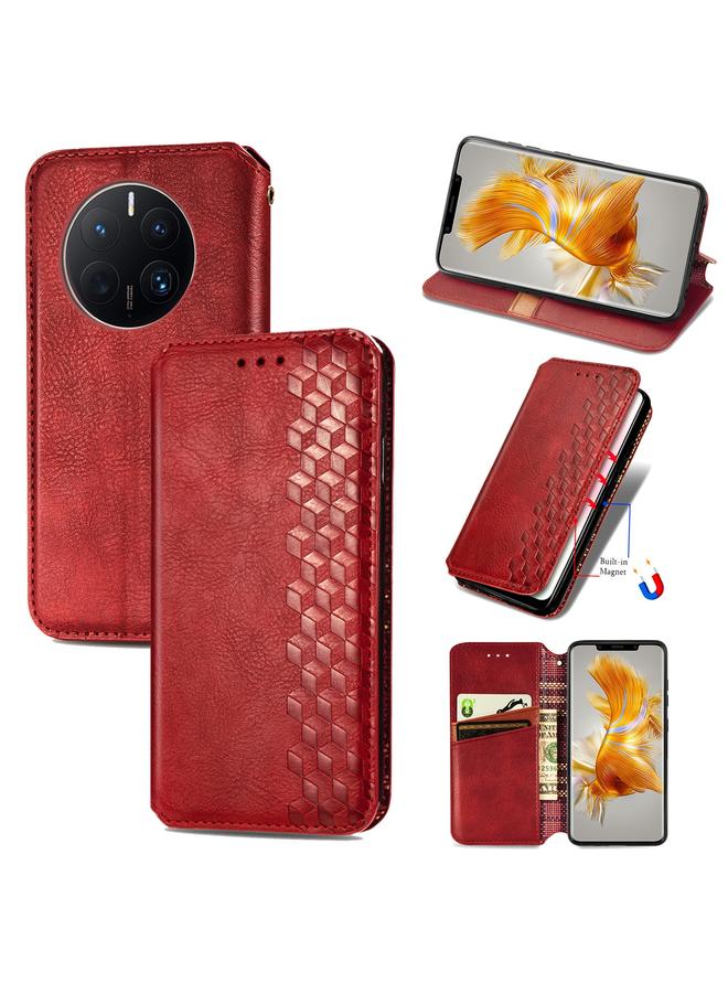 اس-توب جراب لهاتف Huawei Mate 50 Pro، جراب هاتف جلدي مغناطيسي مضغوط بشبكة مكعبة - Image 1