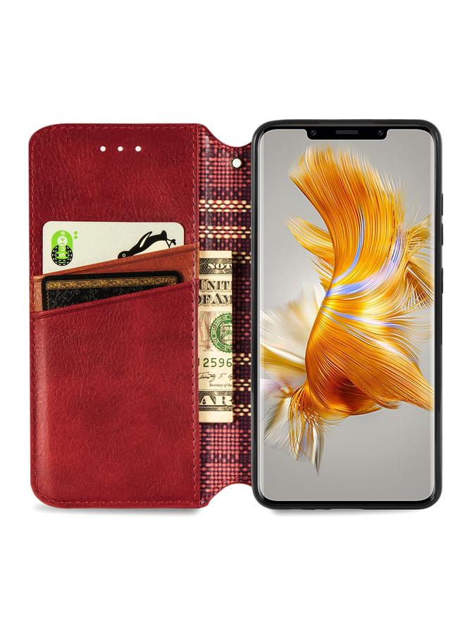 اس-توب جراب لهاتف Huawei Mate 50 Pro، جراب هاتف جلدي مغناطيسي مضغوط بشبكة مكعبة - Image 3