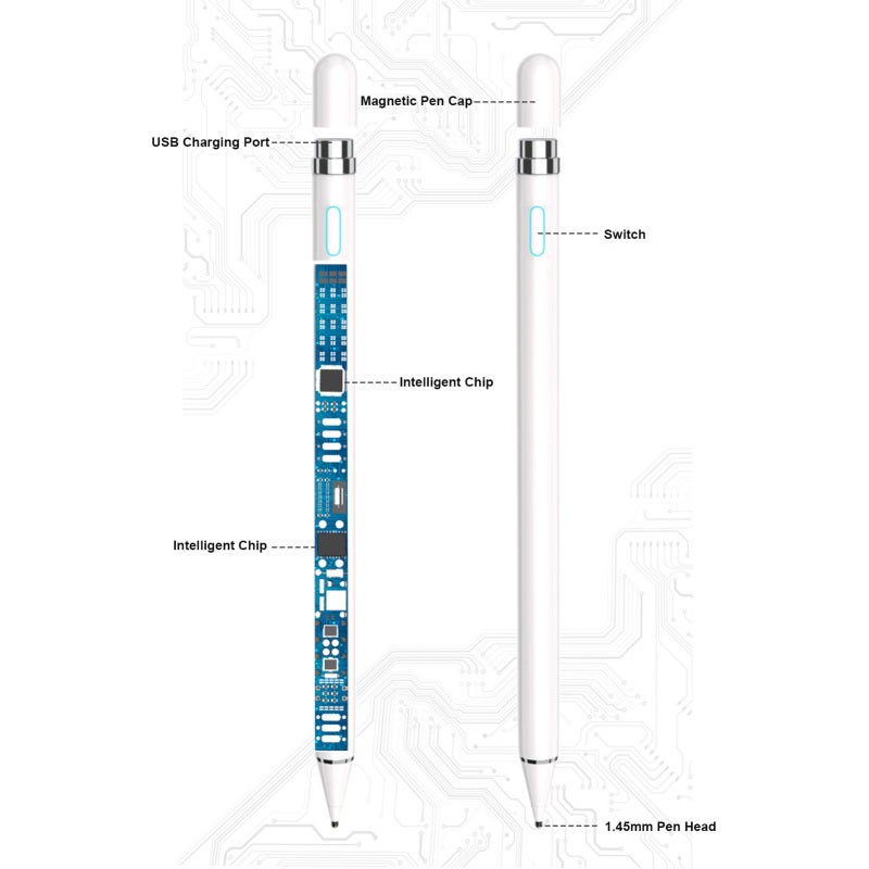 Digital Active Stylus Pen: 1.45mm POM Plastic Pen Head - Compact Ergonomic Design, 140mAh Rechargeable Cell, Magnetic Cap for Android IOS Ipad Air 9.7 Mini 1 2 3 4 Pro Home Office Daily Use - Image 3