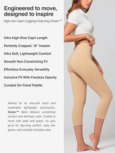 Conceited Capri Leggings for Women - Soft - High Waist Tummy Control - Essential - Regular and Plus Size - Beige Nude - Small - Medium - Image 2