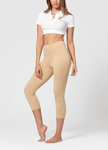 Conceited Capri Leggings for Women - Soft - High Waist Tummy Control - Essential - Regular and Plus Size - Beige Nude - Small - Medium - Image 4