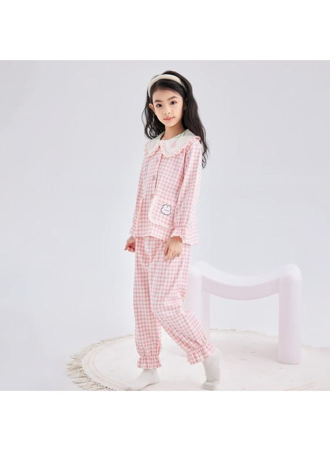 Deesha Girls' A-class Cotton Cardigan Pajama Set, 60s High-count High-density, Sweet Long Sleeve Homewear For Spring And Autumn - Image 1