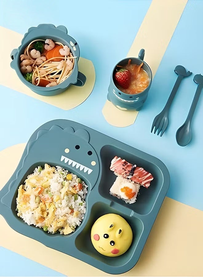HOOKOR 5 Pieces Baby Feeding Set, Baby Tableware, Infant Feeding Supplies, Led Weaning Set for Newborns, Baby Self Eating Utensils Set, Toddler Bowl with Suction, Silicone Plate, Drinking Training Cup