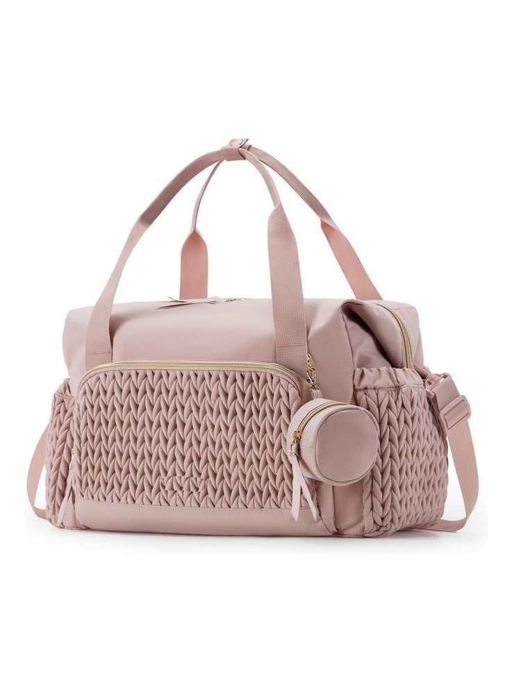 Diaper Bag Backpack for Mom - Large Capacity Hospital Bag for Delivery, Baby Travel Tote with Insulated Bottle Pocket & Wipes Case, Waterproof Handbag Includes Pacifier Holder ( Pink )