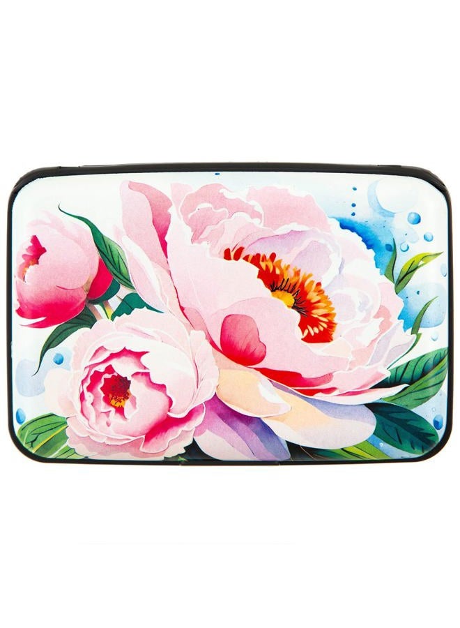 Kaabao Credit Card Holder Small RFID Blocking Wallet Business Metal Slim Mini Aluminum Hard Case for Women Men, Watercolor Pretty Peonies Flower, small, Minimalist, Compact, American - Image 1