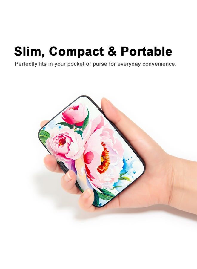 Kaabao Credit Card Holder Small RFID Blocking Wallet Business Metal Slim Mini Aluminum Hard Case for Women Men, Watercolor Pretty Peonies Flower, small, Minimalist, Compact, American - Image 3