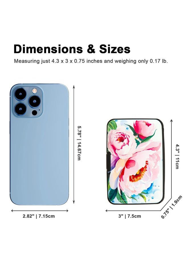 Kaabao Credit Card Holder Small RFID Blocking Wallet Business Metal Slim Mini Aluminum Hard Case for Women Men, Watercolor Pretty Peonies Flower, small, Minimalist, Compact, American - Image 4