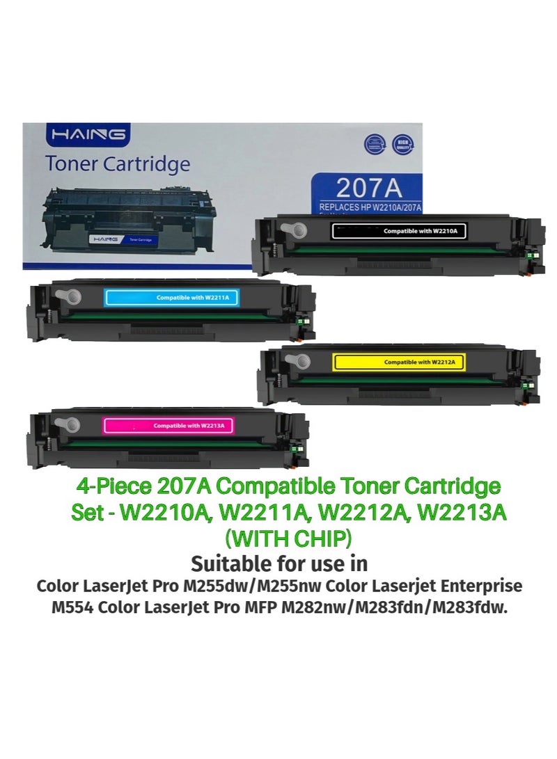 Haing 4-Piece 207A Compatible Toner Cartridge Set - W2210A, W2211A, W2212A, W2213A (WITH CHIP) - Image 1
