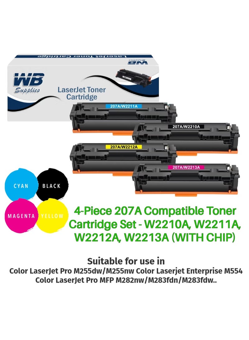 WB 4-Piece 207A Compatible Toner Cartridge Set - W2210A, W2211A, W2212A, W2213A (WITH CHIP) - Image 1