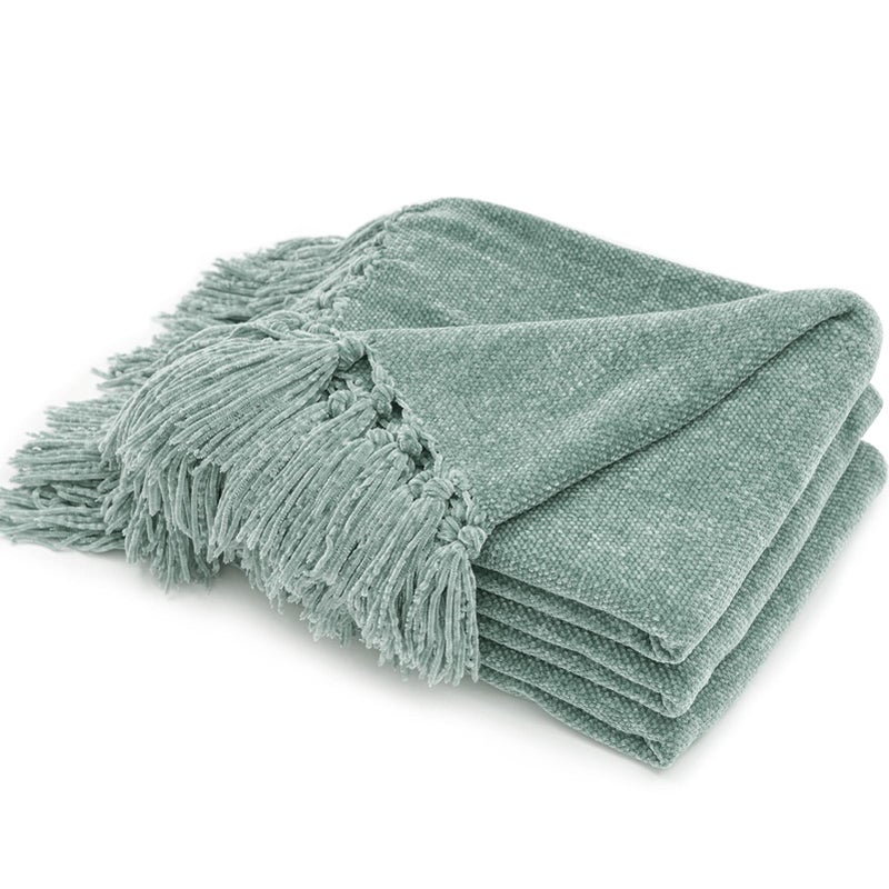 RECYCO Throw Blanket Soft Cozy Chenille Throw Blanket with Fringe Tassel for Couch Sofa Chair Bed Living Room Gift Sage 50 x 60