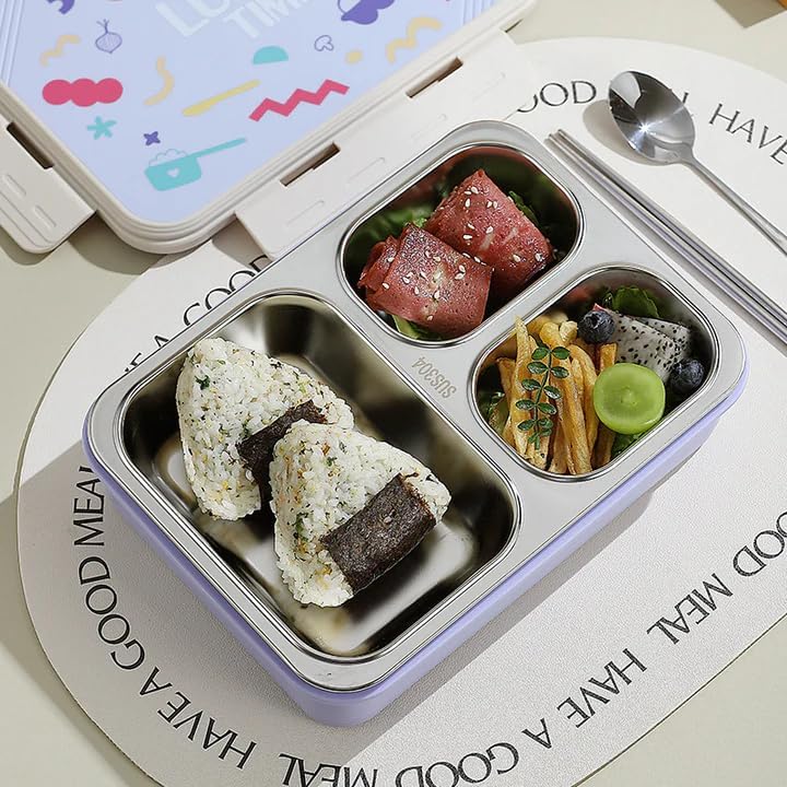 MEDALLIX Stainless Steel Lunch Box | 3-Compartment Bento Box, Leak-Proof & BPA-Free | Eco-Friendly Meal Prep Container for Adults & Kids | Durable & Portable Tiffin Box (Pink), 850 milliliters - Image 4
