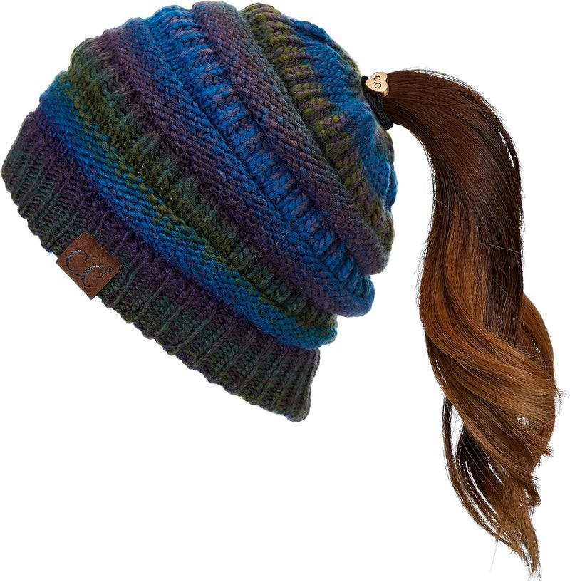Cc Exclusives Soft Stretch Cable Knit Messy Bun Ponytail Beanie Winter Hat for Women (MB-20A) - Image 1