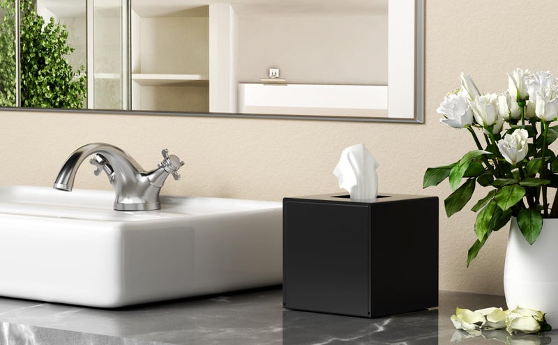 FEMELI Tissue Box Cover,Square Acrylic Tissues Paper Holder for Bathroom Bedroom Office,Black - Image 2
