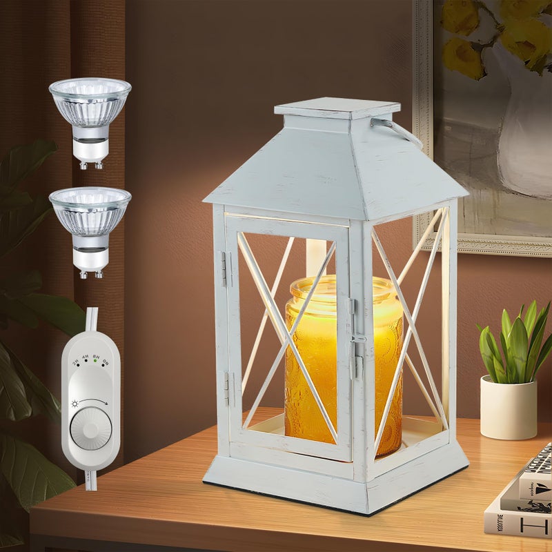 Aaffkaa Candle Warmer Lamp with Timer,Cande Warmer Lantern for Jar Candle,Dimmable Candle Lamp Warmer Farmhouse Heat Lamp with 2 Bulbs,Auto Shut Off & Adjustable Brightness-White - Image 1