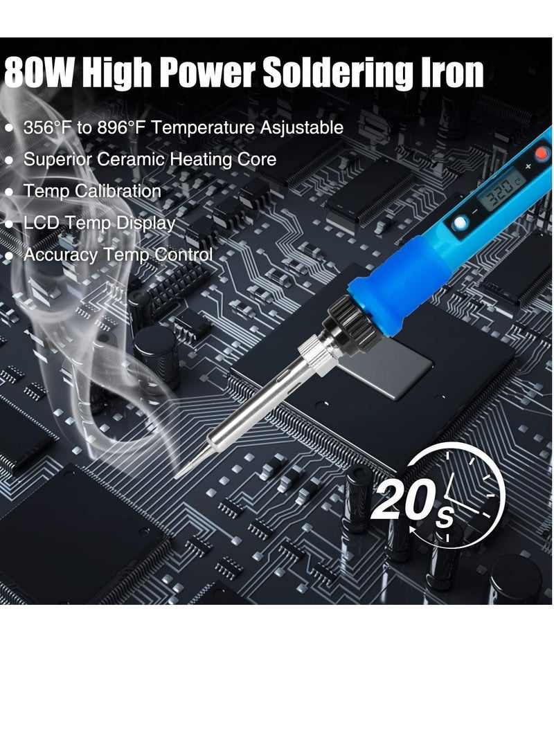 Soldering Iron Kit, Electronics 80W Adjustable Temperature Iron, 5pcs Tips, Solder, Rosin, Solder Wick, Stand and Other Kits in Portable Toolbox - Image 4